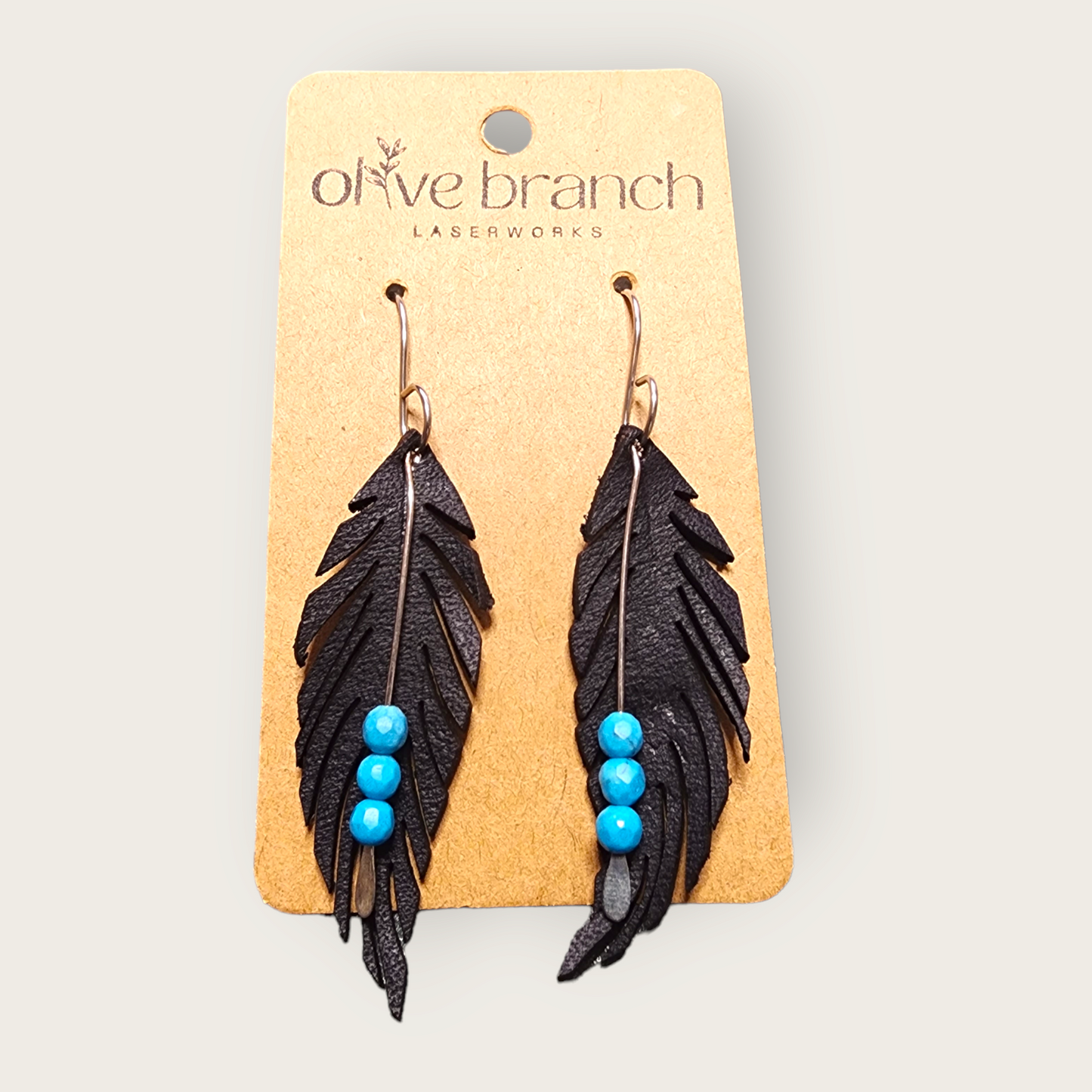 Leather Feather Earrings with Drop stones