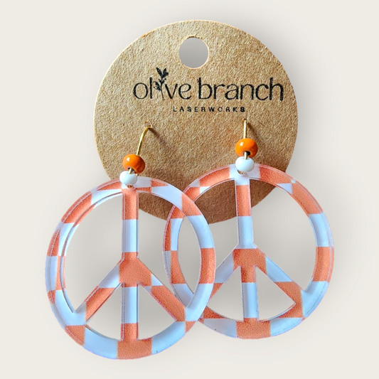 Checkered Peace Sign Earrings