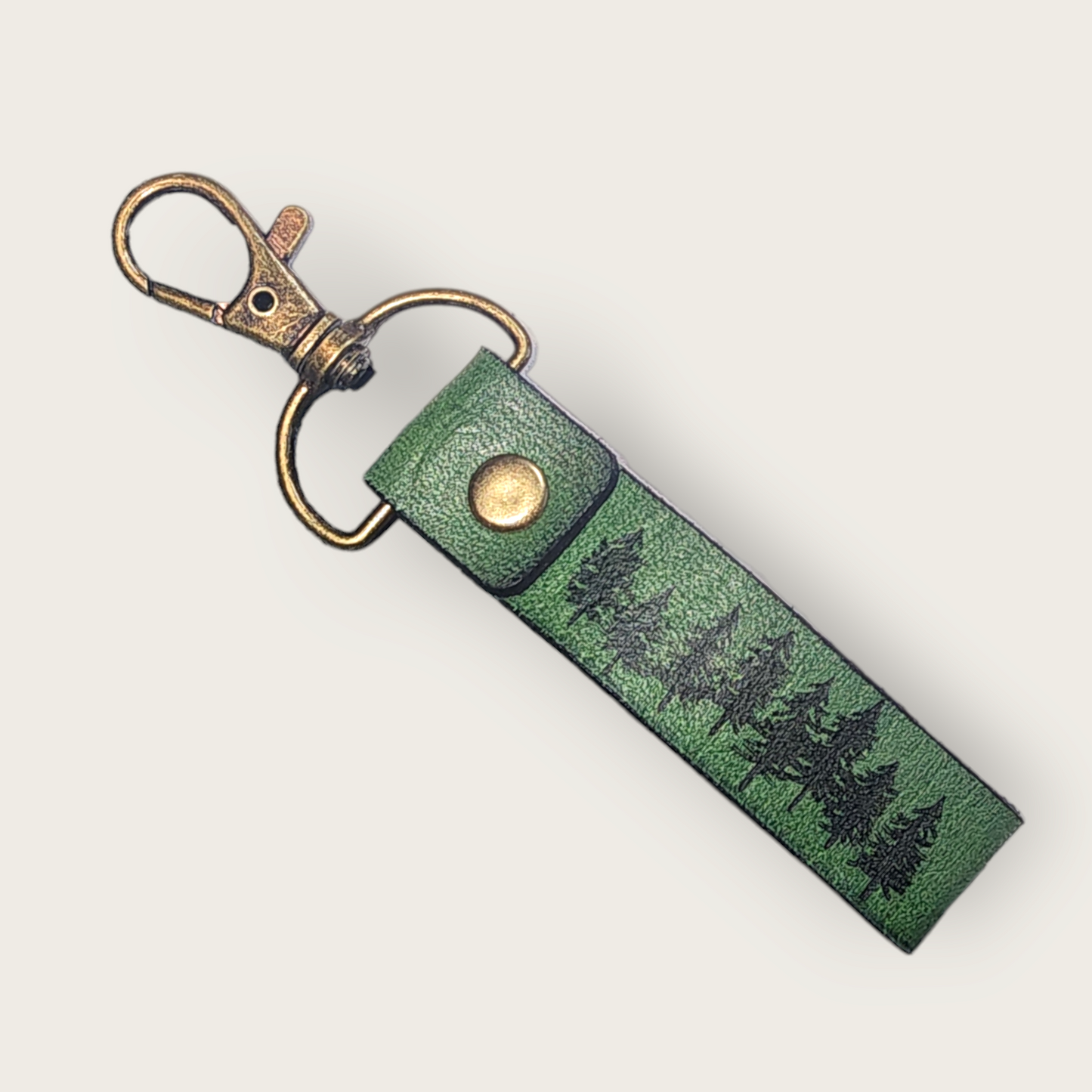 Green forest leather strap keychain